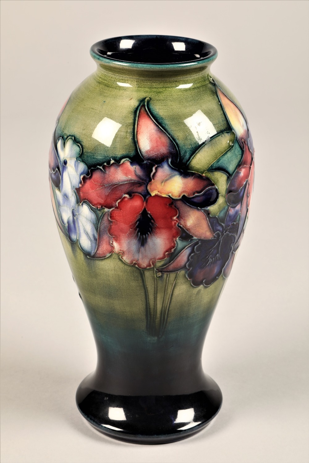 Moorcroft pottery vase, baluster form, decorated with orchid pattern, signed and incised - Image 3 of 7