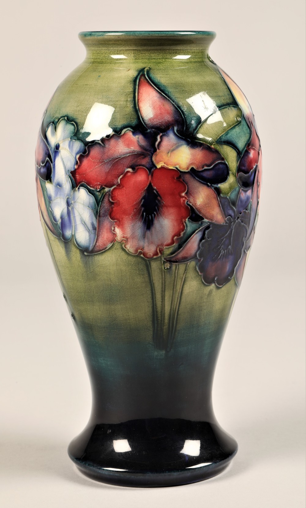 Moorcroft pottery vase, baluster form, decorated with orchid pattern, signed and incised - Image 4 of 7