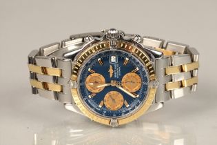 Gents Breitling chronometer automatic wrist watch, blue dial with hour markers with date aperture on