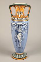 Large Wedgwood queensware vase painted by Emile Lessore of signature baluster form, the floral neck