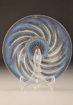 Lalique opalescent shallow glass bowl in the poissons design, relief moulded with fish with