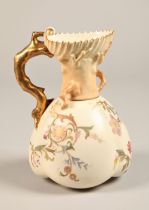 Royal Worcester ewer, gilt twig form handle, decorated with hand painted scrolling flowers, No 1507,