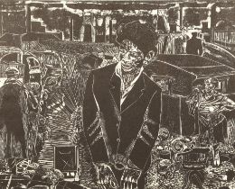 Anthony Davies (born 1947) Framed linocut 'Wasteland No 6' 50cm x 64cm British International Print