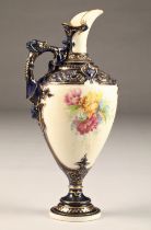 Royal Worcester ewer, raised on circular foot, hand painted with floral sprays and initialled ER for