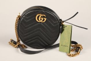 GUCCI black Matelassé GG Marmont mini round shoulder bag