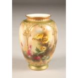 Hadley's Worcester vase, decorated with hand painted with flowers, gilt enrichments, height 14.5cm