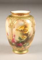 Hadley's Worcester vase, decorated with hand painted with flowers, gilt enrichments, height 14.5cm