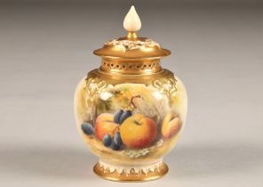 Royal Worcester vase and cover, decorated with hand painted fallen fruit, signed Ricketts, H278 date