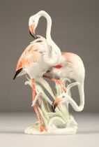 Karl Ens porcelain flamingo group figure, stamped Ens, height 28.5cm