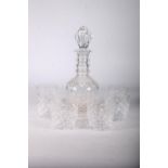 Waterford Crystal glass decanter and stopper with a set of six Waterford Crystal whisky tumblers.