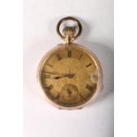 9ct gold cased open faced keyless pocket watch, 4.5diameter, 71g.