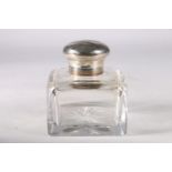 Victorian silver topped glass ink well of large proportions, cap inscribed 27 May, hallmarked London