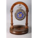 Late 19th century open face pocket watch with polychrome enamel dial and roman numeral chaptering,