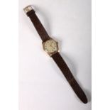 9ct gold cased Marvin gentleman's wristwatch on leather strap, dial 2.5cm.