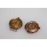 Two 9ct gold cased wristwatches, one converted from a fob watch, 53.3g gross. (2)