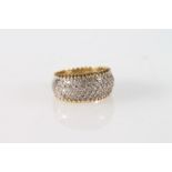 18ct gold dress ring with diamond set field and beaded edge, size M/N, 6.9g.