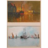 JAMES KAY RSW (Scottish 1858-1942) Diptych views of the Thames Pastel drawings, signed with