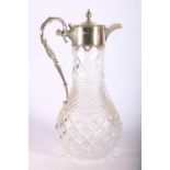 Silver mounted claret jug with moulded glass body, hallmarked Israel Freeman & Son Ltd, London 1974,