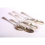 George III set of six silver table spoons, markings rubbed one with clear makers mark for William