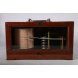 Early 20th c. Swiss barograph, mahogany case bears plaque E Fransioli Optician Montreux-Vevey, 20cm.