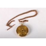 Victorian 18ct gold open face pocket watch, 4cm diameter with 9ct gold albert chain, 17.2g (just