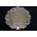 Silver salver hallmarked Birmingham 2000, makers mark rubbed, inscribed "Presented to Sir Raymond