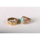 18ct gold ring with couple kissing flanked by clear stones, size 0, 8.8g, and another yellow metal