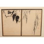 WATANABE SEITI (Japanese 1851-1918) Birds on a branch, diptych Woodblock print, each 21cm x 15cm,