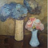 MOIRA BEATY (Scottish 1922-2015) *ARR* Still life two vases of flowers Oil on board, signed lower