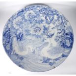 Japanese blue and white charger Meiji 1868-1912 of large proportions, profusely decorated with swans