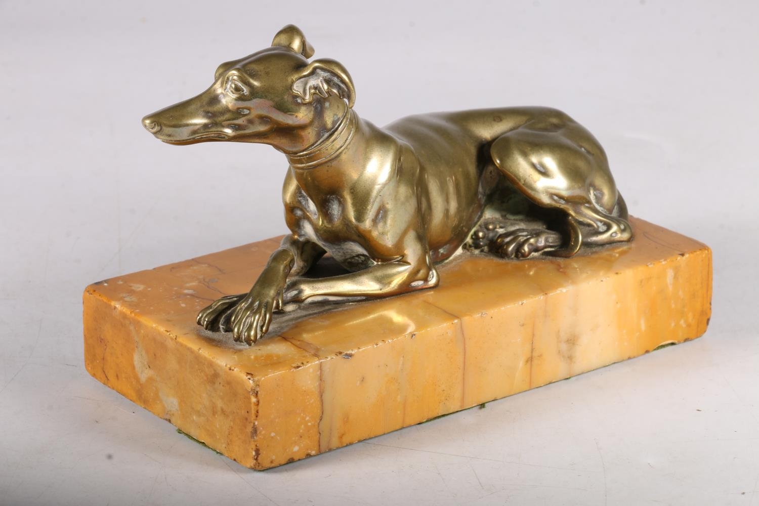 Bronze seated greyhound on marble plinth base in the manner of Thomas Weeks of London, 16cm long. - Image 2 of 2