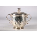 An Edwardian silver twin handled cup and cover having an acanthus decorated knop, the cover