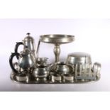 Large quantity of Liberty and Co. Tudric pewter to include tazza, 19cm, coffee tea service, toast