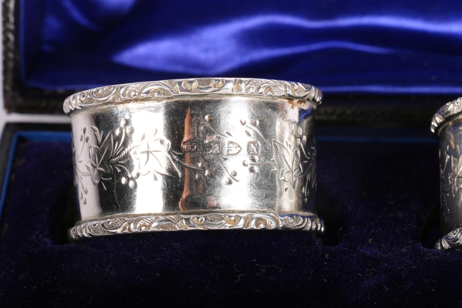 Victorian silver napkin rings with foliate decoration hallmarked Florence Warden, Chester 1896, in - Image 2 of 2