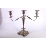 Twin branch silver candleabrum, hallmarked Edward Viners, Sheffield 1955, 35cm.