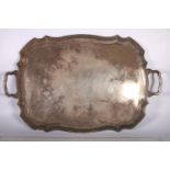 George V silver tray with pierced handles to side and monogram to centre hallmarked Brook & Son,