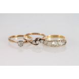 18ct gold and platinum solitaire dress ring, size L/M, 1.9g, an 18ct gold diamond three-stone