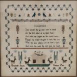 19th c. sampler by Elizabeth Jewell, dated October 8th 1858, 42 x 40cm.