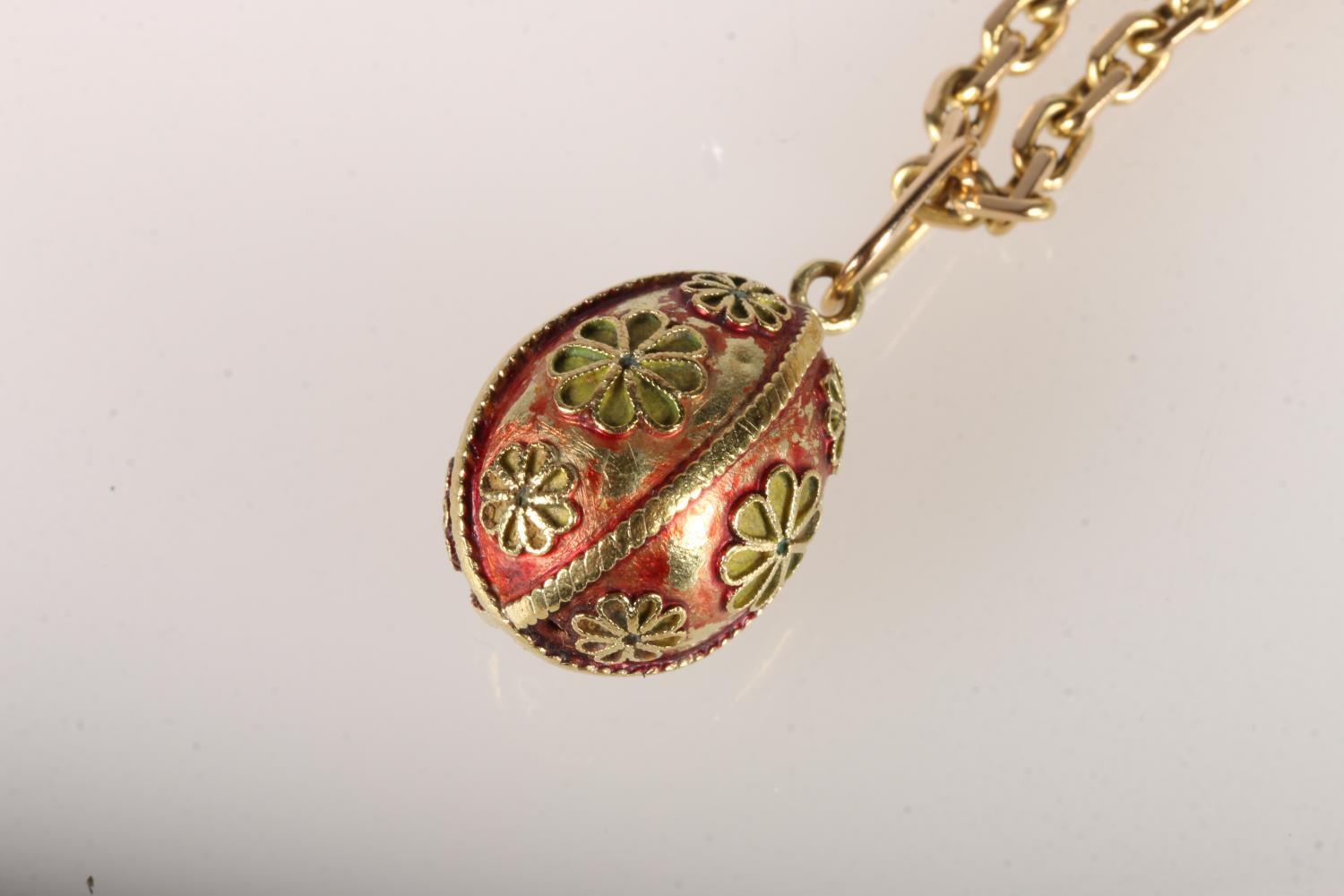 18ct gold chain link necklace with egg shaped pendant, 40cm, 40g gross. - Image 2 of 2