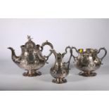 Victorian EPNS tea service, tea pot with bird finial, 21cm, along with sugar bowl and milk jug,