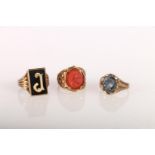 9ct gold signet ring with hematite intaglio size P, and another with a carnelian seal, and another