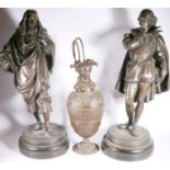 Pair of spelter figures modelled as gentlemen in 18th century dress, each signed 'Johnson' to the