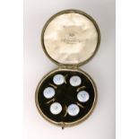 Late 19th early 20th c. set of enamel buttons in original box inscribed By Appointment to the