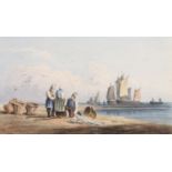 WILLIAM HENRY HARRIOTT (British c1790-1839) Fisherfolk on the shore with their catch Watercolour,