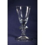 18th Century baluster wine funnel bowl, double knop and folded foot, 17cm.