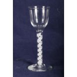 18th Century opaque twist wine glass, double series, folded foot, 14cm.