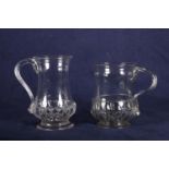 Early 18th Century glass mug, silver shape and another similar mug of narrower section (2).