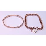 9ct gold curb bracelet and a similar bangle, 13g.