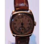 Meteor 9ct gold 15 rubies manual wind watch, c. 1940s/50s, the silvered dial with Arabic numerals