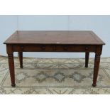 Victorian mahogany library table with later tooled leather inset to the top and a pair of short